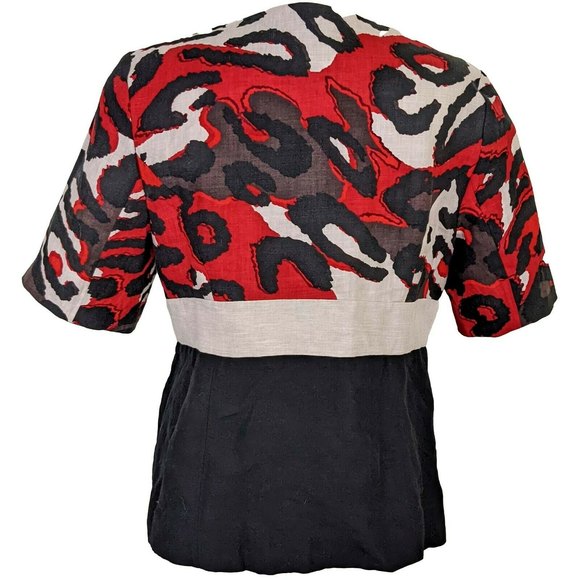 Yansi Fugel 100% Linen Red Black Size 6 Button Front Top Career Wear - Picture 4 of 8